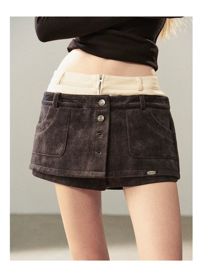 AOMALM - "Among the Oak Trees" Sophisticated Gray Faux Suede Skort