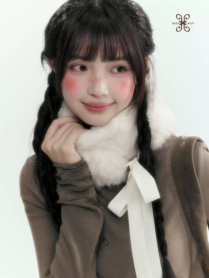 Horridale - [FREE GIFT] Vintage Bow-Tie Faux Fur Collar Scarf (Cream White / Brown)