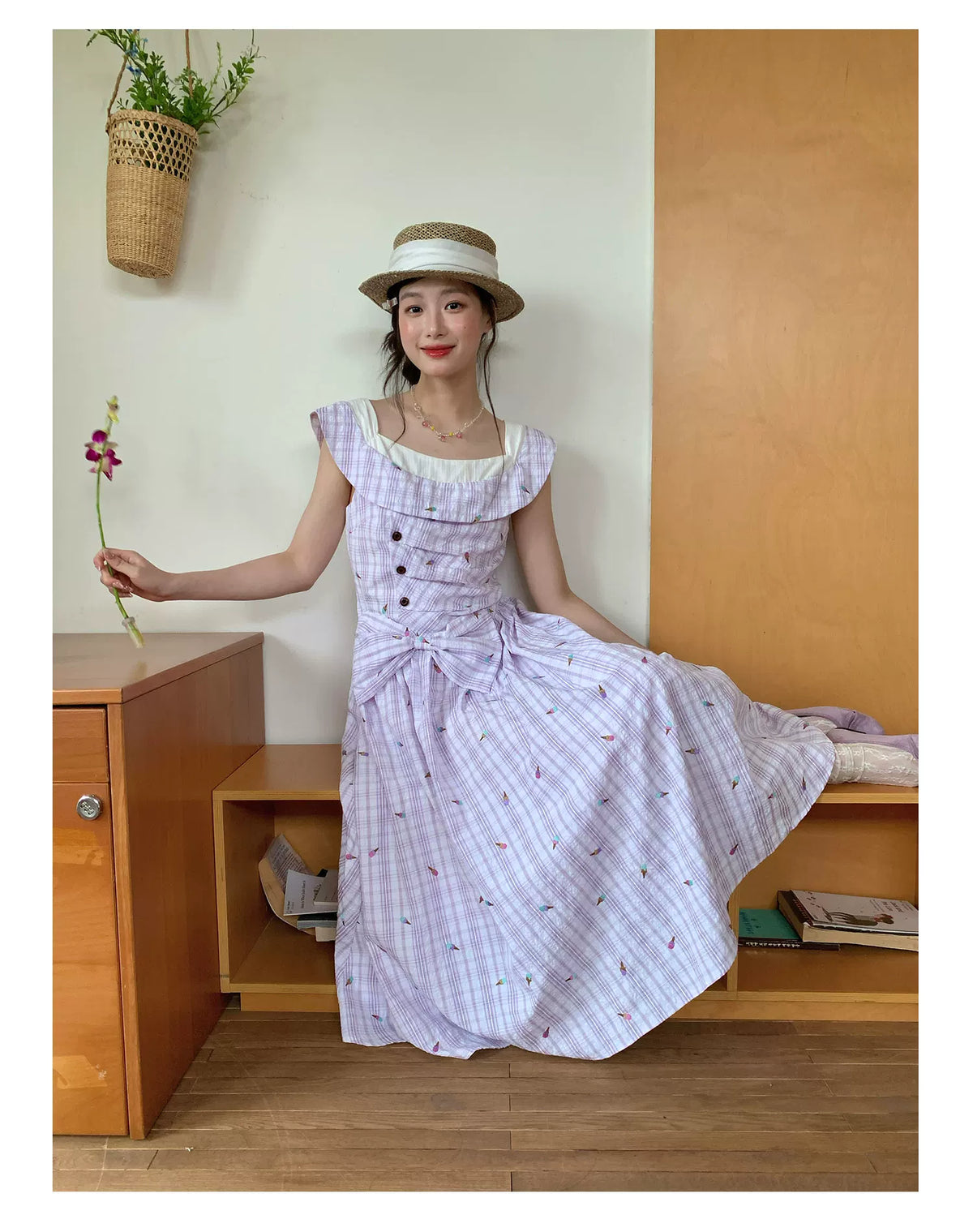 [RF] “Lavender Garden Reverie” Light Purple Bow-Waist Maxi Dress
