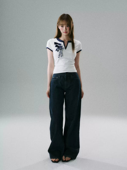 LOST FOREST - Low-Rise Wide-Leg Raw Denim Jeans