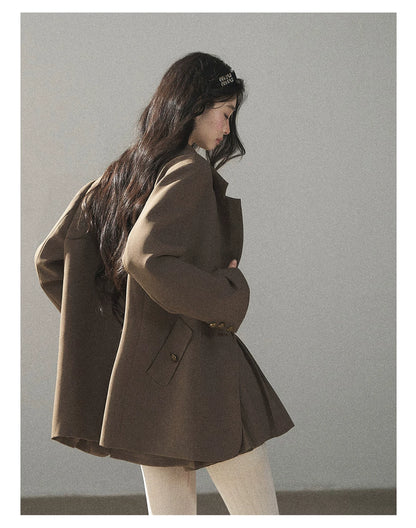 AOMALM - “Evening Breeze in the Valley” Chestnut Brown Blazer, Cami & Pleated Skort Set