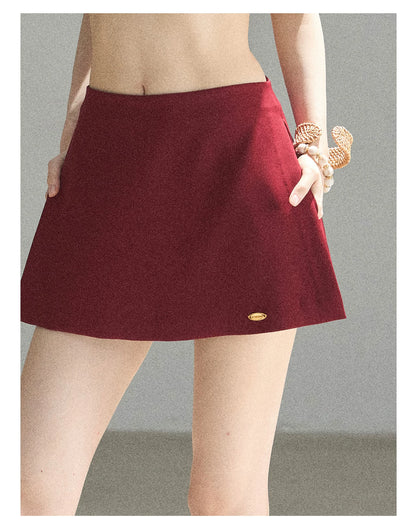 "The Unlit Spirit" High-Waisted A-Line Skort (Angora Red/ Tranquil Black)