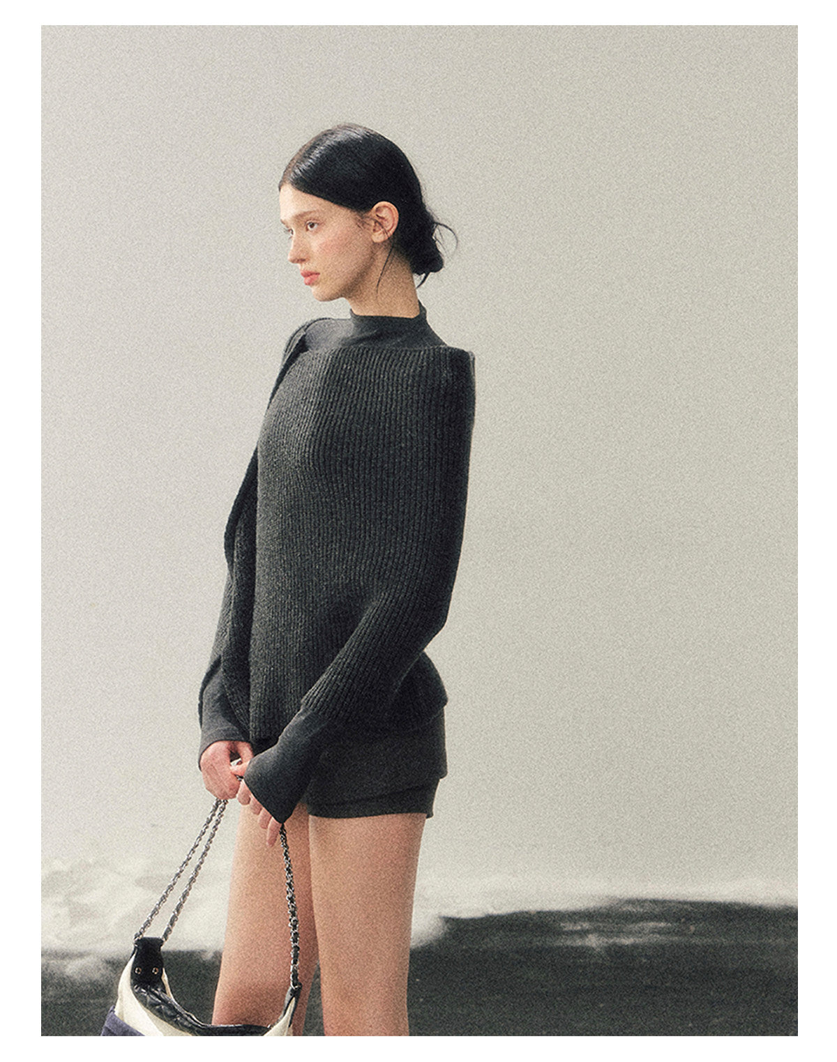 少也眼 “Dusk Finds Its Way Home” Korean Lazy Knit Shawl Two-Piece Set