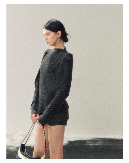 少也眼 “Dusk Finds Its Way Home” Korean Lazy Knit Shawl Two-Piece Set