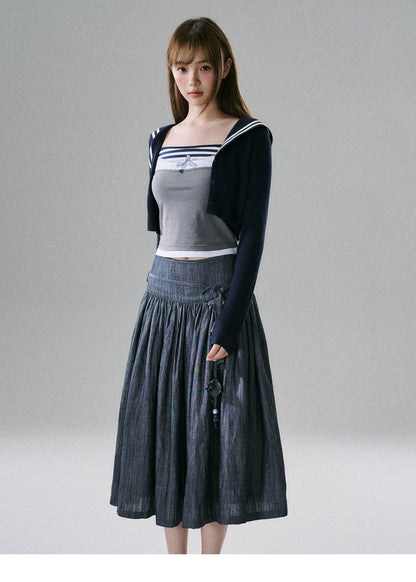 LOST FOREST - Blue Striped Faux-Layered Tank Top