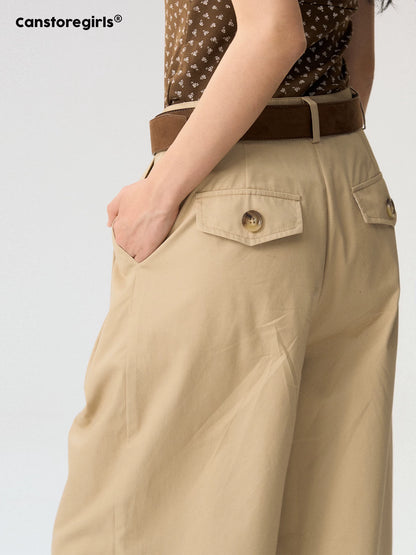 [CAN] "Strawberry Toast" Khaki Plaid Cuff Wide-Leg Pants