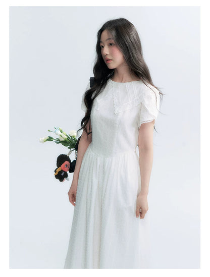 "Moonlight Sonata" White Petal Sleeve Midi Dress