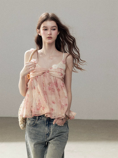 "Passing Through Your Summer" Cinnamon Pink Lace Babydoll Cami