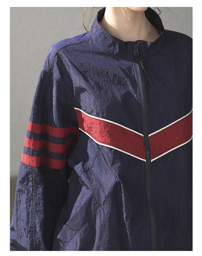 170726 "Keep Running" Navy Blue Retro Track Jacket & Shorts Set