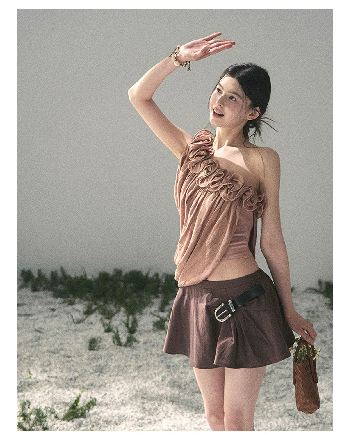 “Where Spring Petals Fall” Dusty Rose Ruffle Off-Shoulder Top