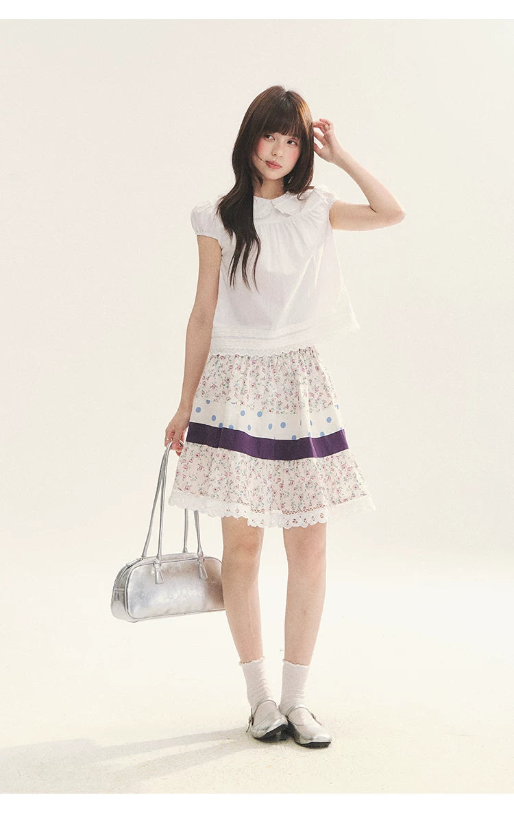 "Cotton Cloud" White Ruffle Collar Puff Sleeve Babydoll Top