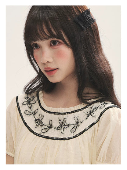 "Midnight Princess" Yellow Flower Rope Embroidered Babydoll Midi Dress
