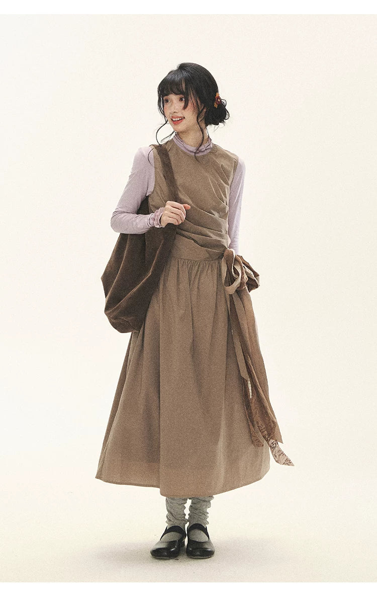 "Cream Cocoa" Cream Cocoa Ruched Bow Pinafore Maxi Dress