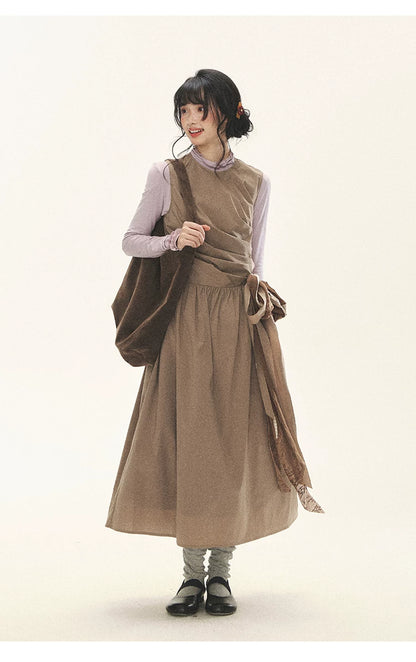 "Cream Cocoa" Cream Cocoa Ruched Bow Pinafore Maxi Dress