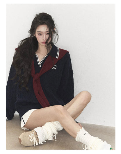 AOMALM - "Navy in Negative Space" Navy Academy-Style Knit Two-Piece Set