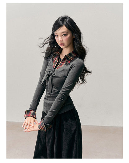 少也眼 “Her Ashen Sparks” Faux Triple-Layer Knit T-Shirt 254368463