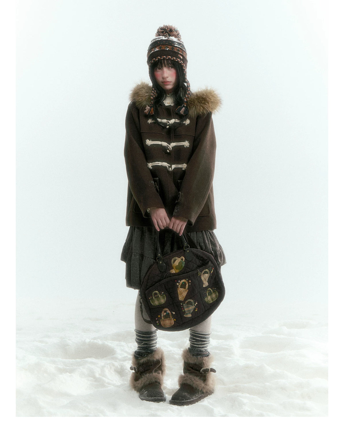 Horridale - Dark Coffee Brown Cropped Hooded Toggle Coat with Detachable Faux Fur Collar