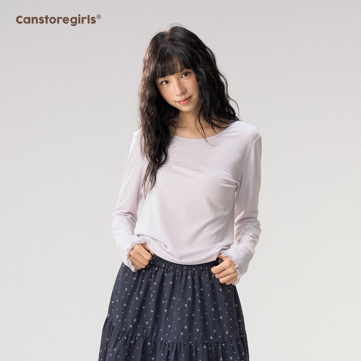 [CAN] “Rose in Bloom” Lavender Knit Cardigan & Floral Skirt 3-Piece Set