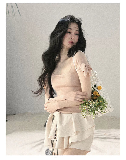"Gentle Ocean Tide" Baby Pink Cutout Knit Crop Top 75511