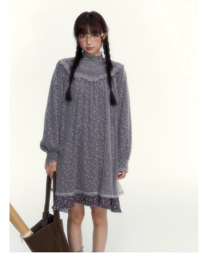 “Everyday Mist” Jacquard Lace Layering Top ( Ivory / Fog Gray )