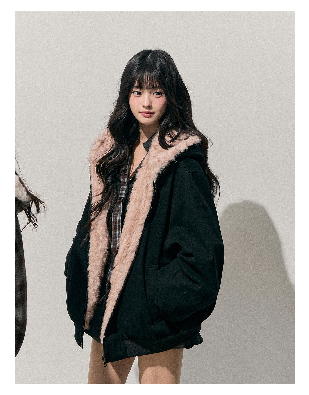 少也眼 “Pride & Prejudice” Reversible Oversize Jacket – Black & Blue Plaid