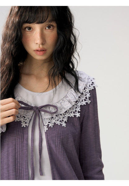 [CAN] “Rose in Bloom” Lavender Knit Cardigan & Floral Skirt 3-Piece Set