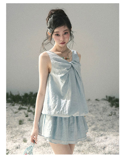 “Whispering Grass” Moonlight Blue Twist Mini Dress