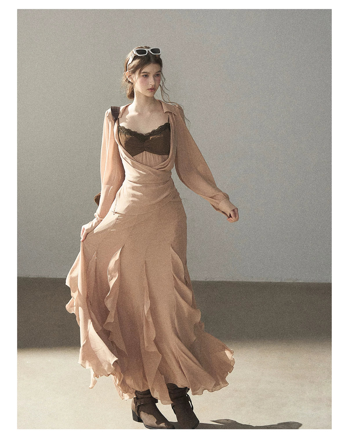 AOMALM - "The Next Fallen Leaf" Cinnamon Pink 2-Piece Set (Shirt / Cami Dress)