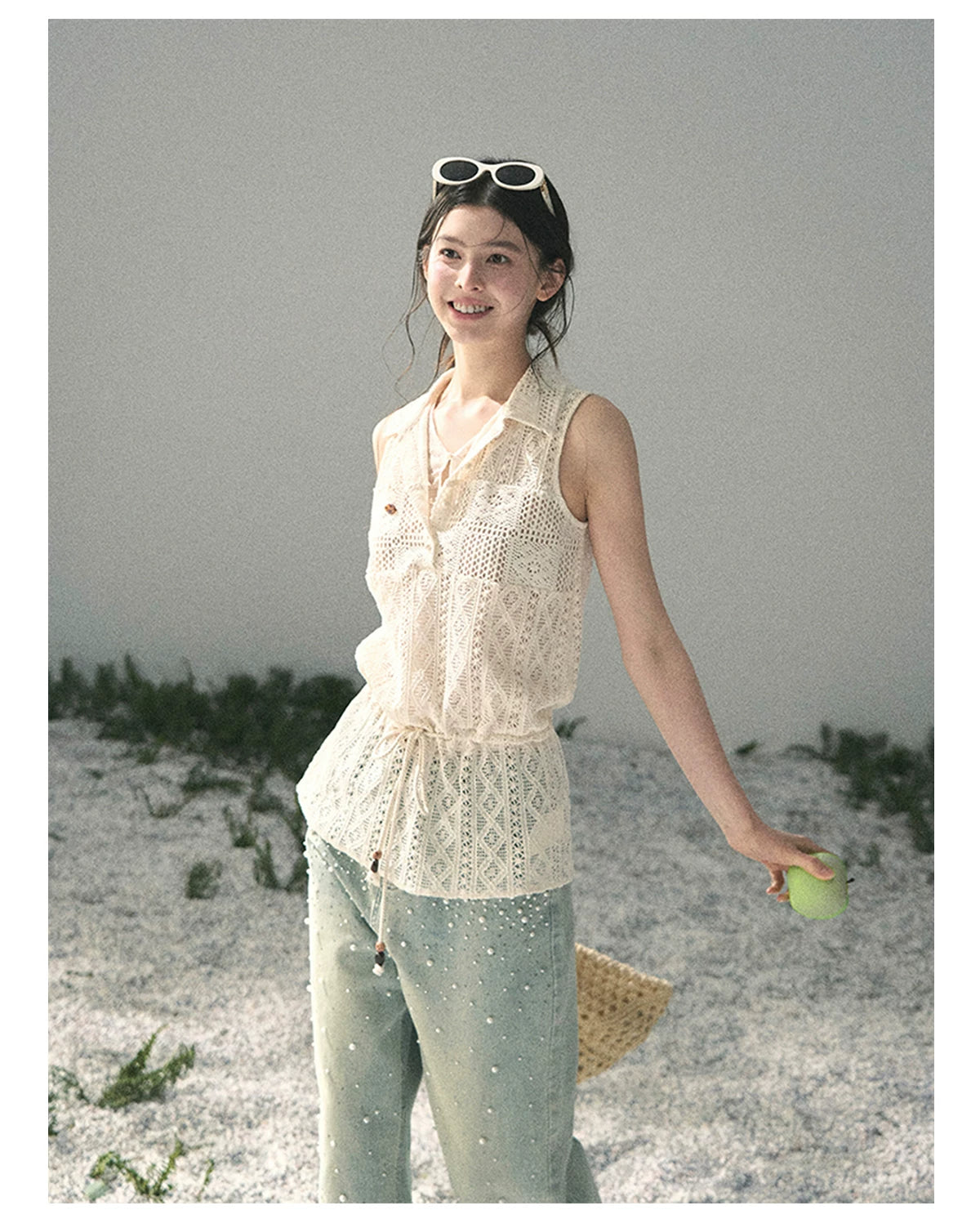 “Summer Breeze Kissing the Hem” Ivory Lace Layered Sleeveless Top