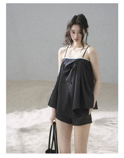 "Flowing Light & Shadow" Slate Gray Cami Top & Skort Two-Piece Set