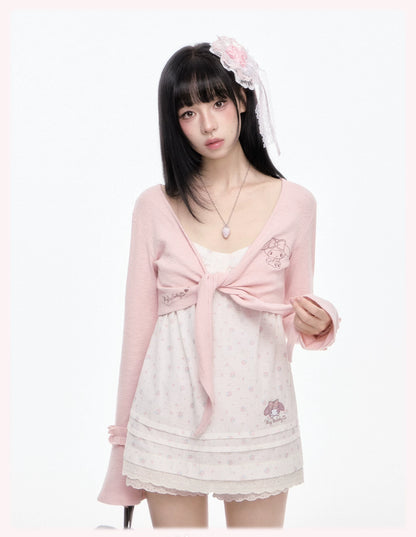 “Melody Blush Garden” Pink Knit Cardigan & Floral Cami Set