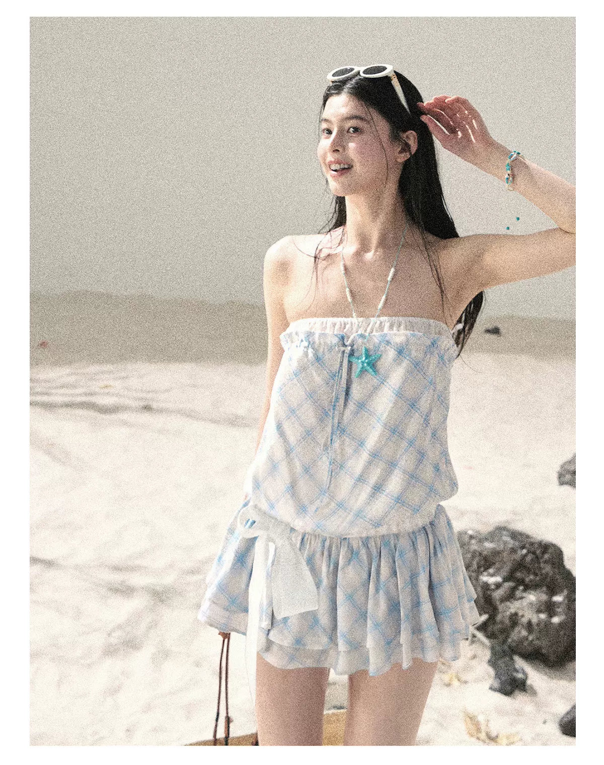 "Breeze Upon the Waves" Ice Crystal Blue Off-Shoulder Diamond Quilted Mini Dress