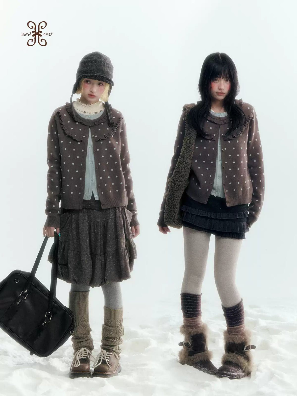 Dark Taupe Brown Polka Dot Layered Knit Sweater