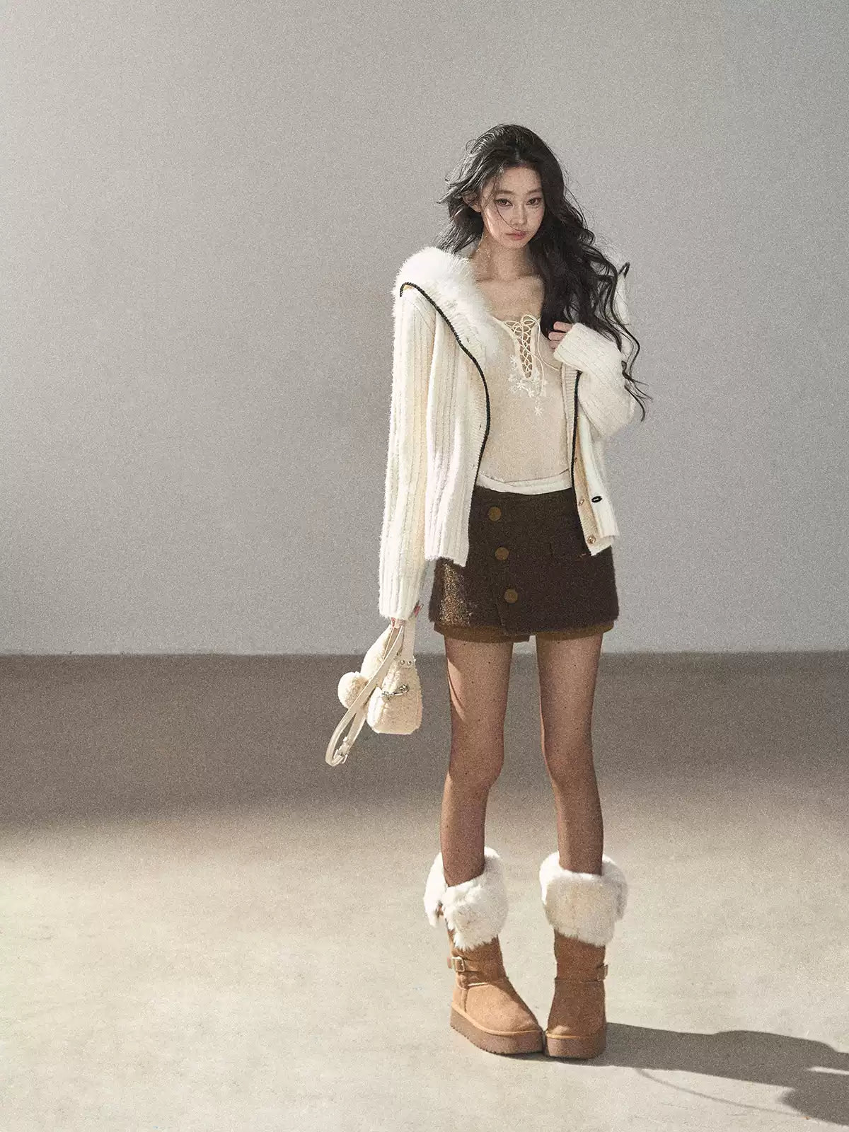AOMALM - "Wrapped in the Evening Breeze" Milk Rice White Sailor-Collar Wool-Blend Knit Sweater