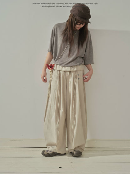 "Quiet Flow" Wide Leg Trousers (Khaki / Charcoal Gray)
