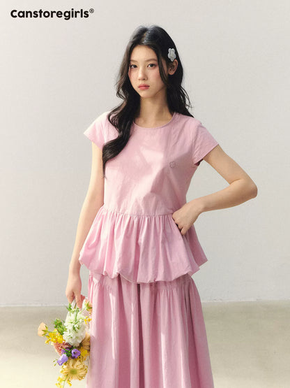 "Raspberry Bloom Letter" Sleeveless Top & Bubble Skirt Set SJ2026018