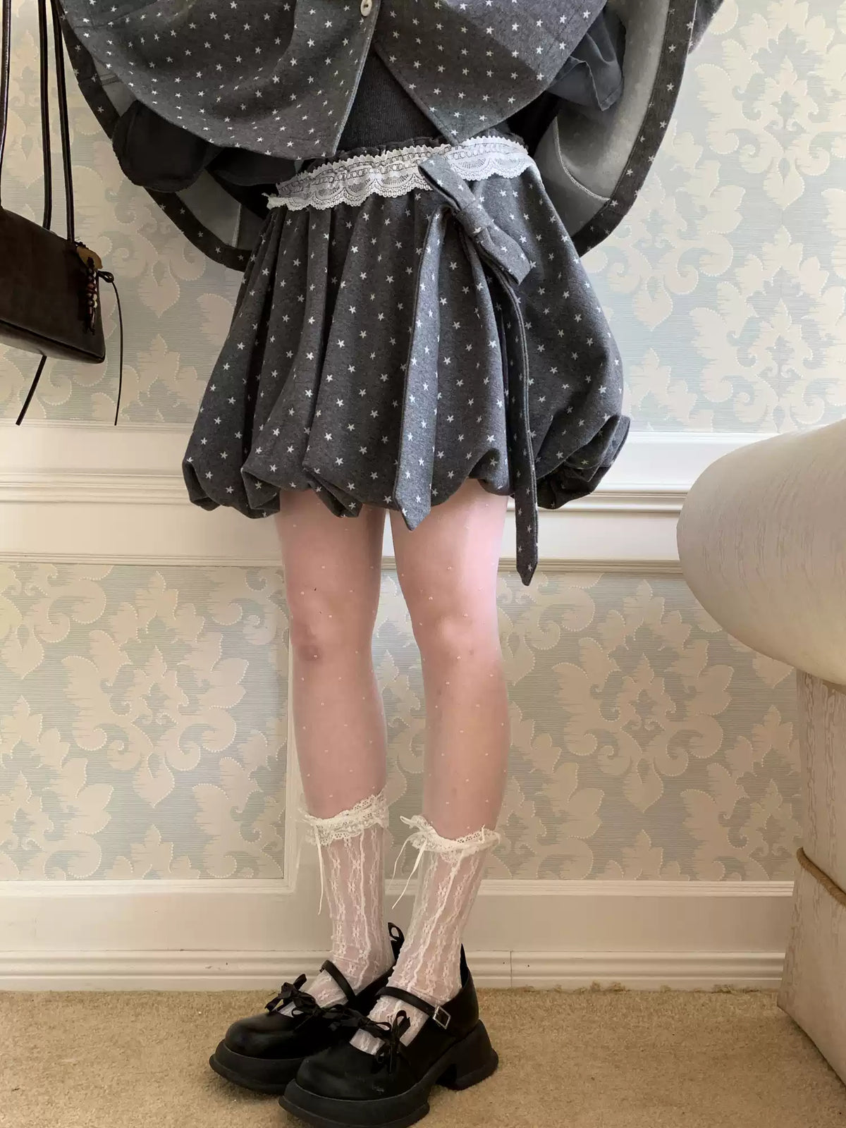 [[RF] “Starlit Twilight” Gray Star Print Bubble A-Line Mini Skirt