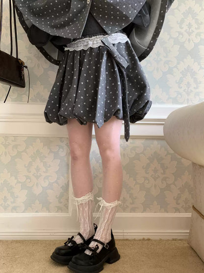 [[RF] “Starlit Twilight” Gray Star Print Bubble A-Line Mini Skirt