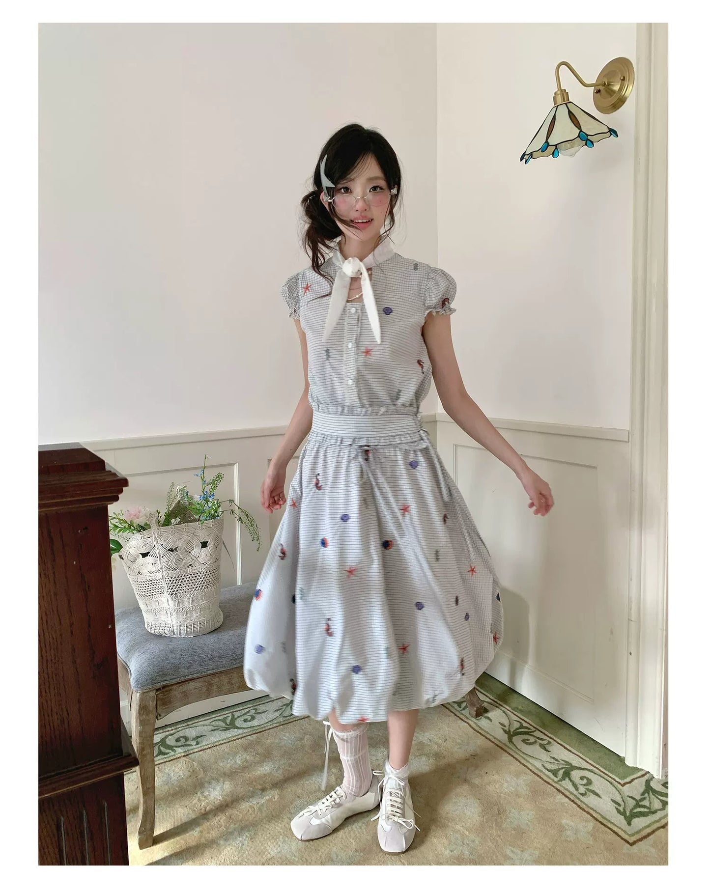 “Seaside Plaid Isle” Ocean Plaid Bubble Hem Dress