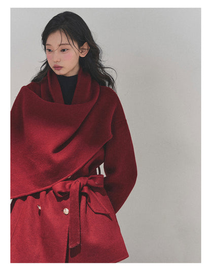 少也眼 “Winter Balcé Whisper” Wool Blend Overcoat - Red 7886436