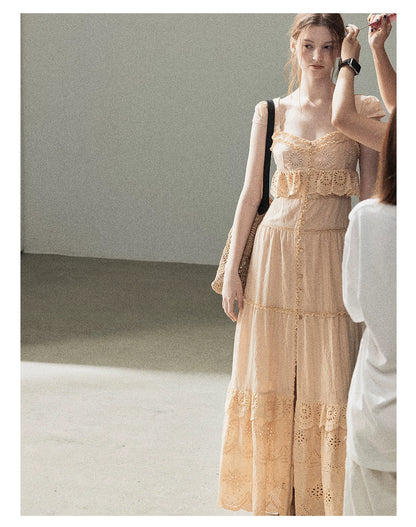 "Where May Meets the Sea" Cinnamon Pink Ruffle Tiered Maxi Dress
