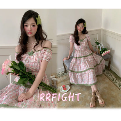 “Wildflower Green Grape” Pink Floral Tiered Dress