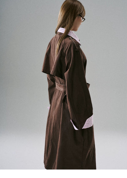 LOST FOREST - Red Brown Washed Cotton Detachable Trench Coat