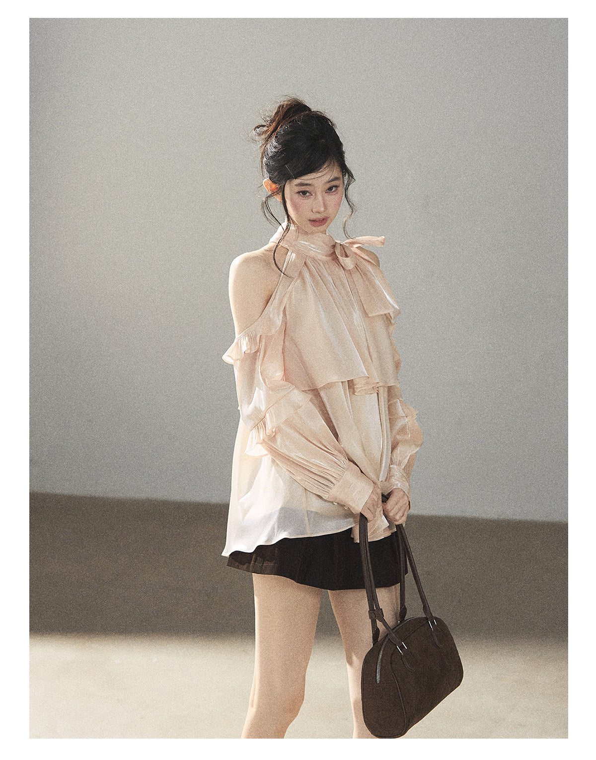 170726 "Pearlescent Glow" Pearl Pink Satin Halter Blouse