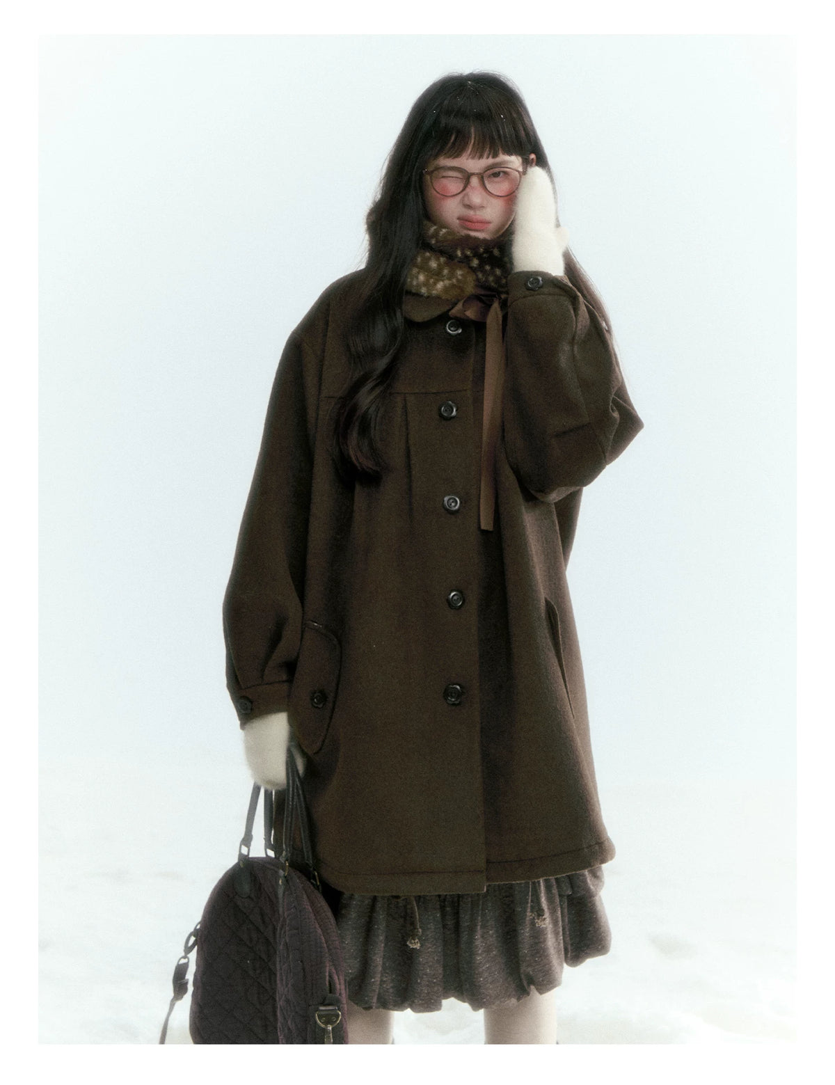 Horridale - Peter Pan Collar Pleated Mid-Length Wool-Blend Coat – Brown Coffee