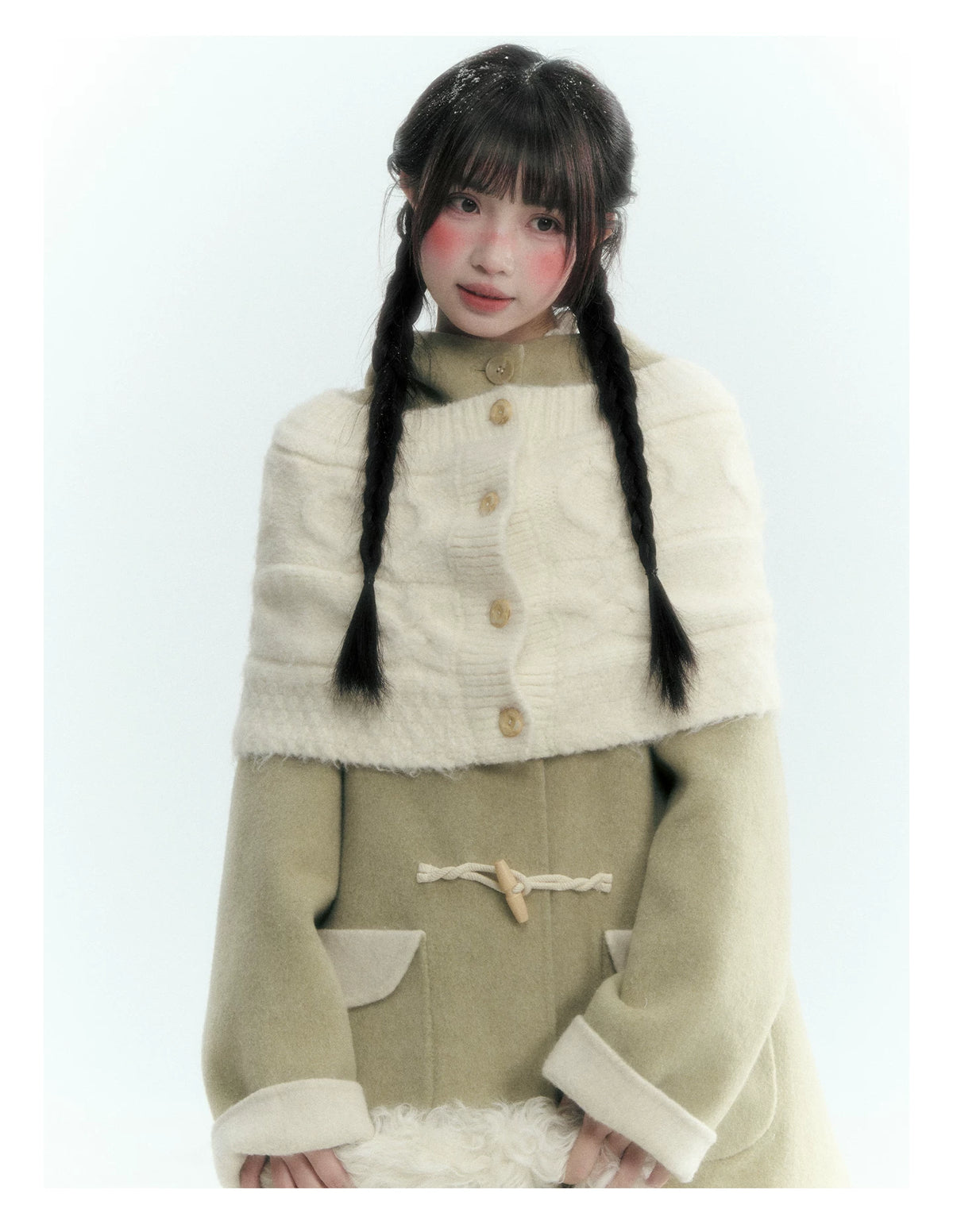 Horridale - Moss Green and Cream Reversible Hooded Wool Coat