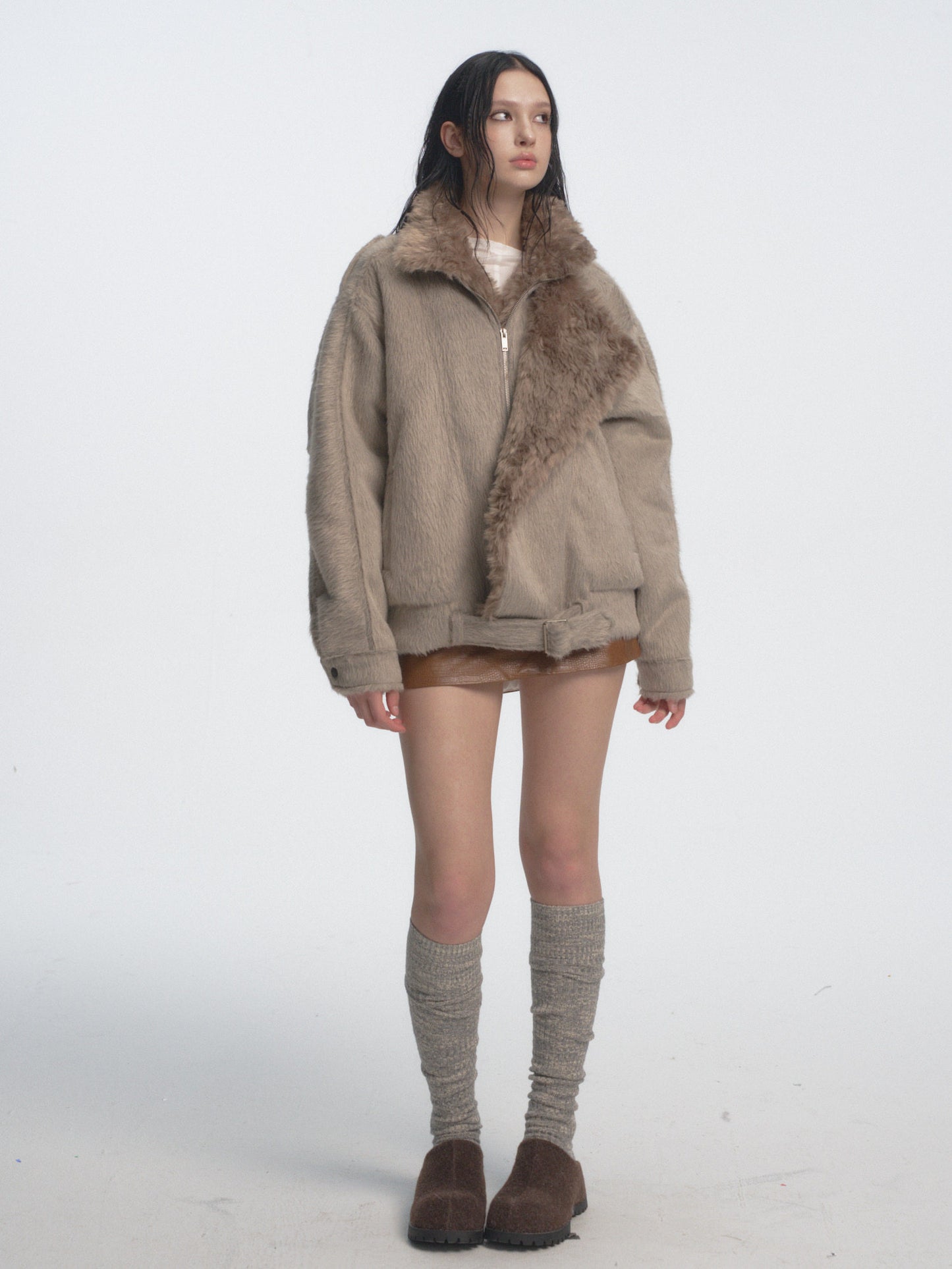 Muirgen - Gray Y2K Long-Pile Faux Shearling Padded Jacket
