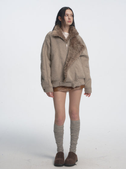 Muirgen - Gray Y2K Long-Pile Faux Shearling Padded Jacket