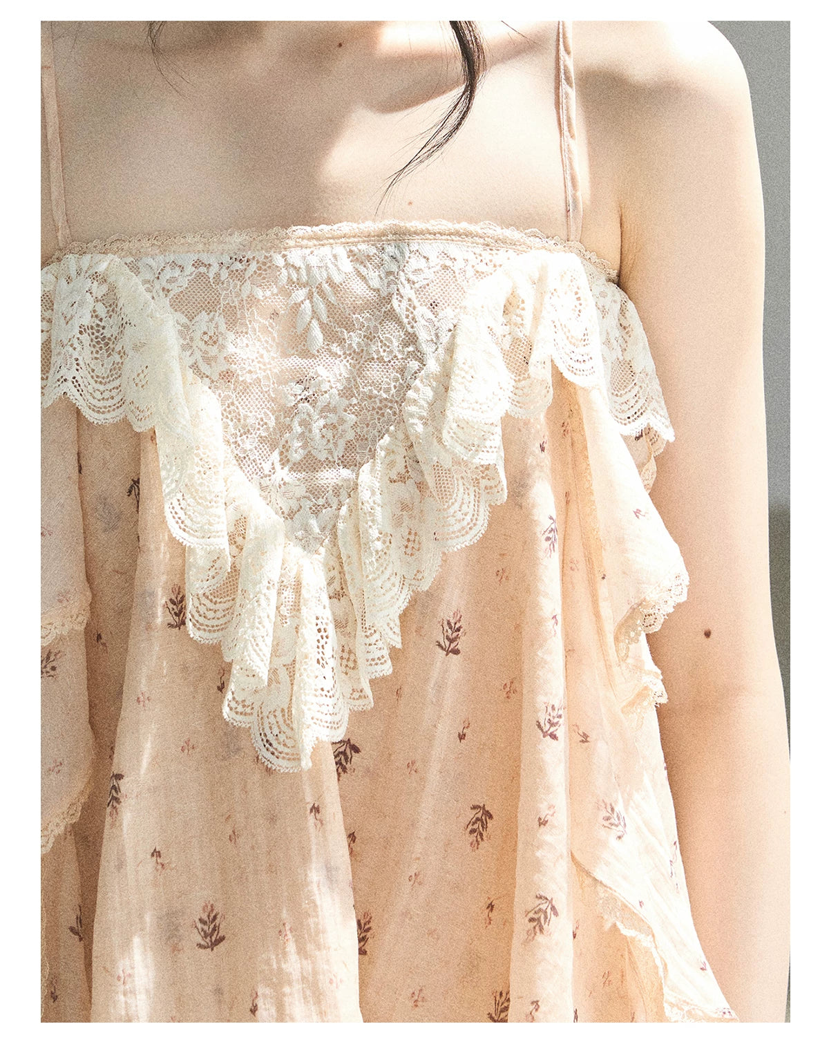 "Orange-Scented Dusk" Toasted Rice Beige Asymmetrical Lace Cami