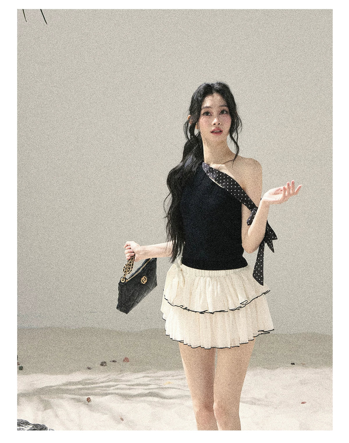 "Flowing Tulle" Cream Apricot Mesh Chiffon Layered Mini Skirt